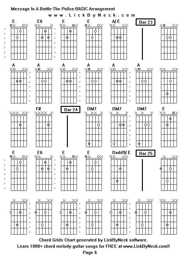 Chord Grids Chart of chord melody fingerstyle guitar song-Message In A Bottle-The Police-BASIC Arrangement,generated by LickByNeck software.